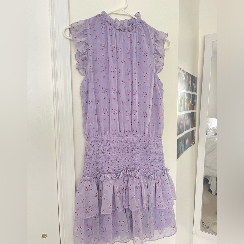 Adelaide light purple high neck tiered mini dress